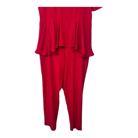 Red Peplum Waist Square Neck Jumpsuit‎ Gold Back Zipper by Danny & Nicole NEW - Picture 10 of 16